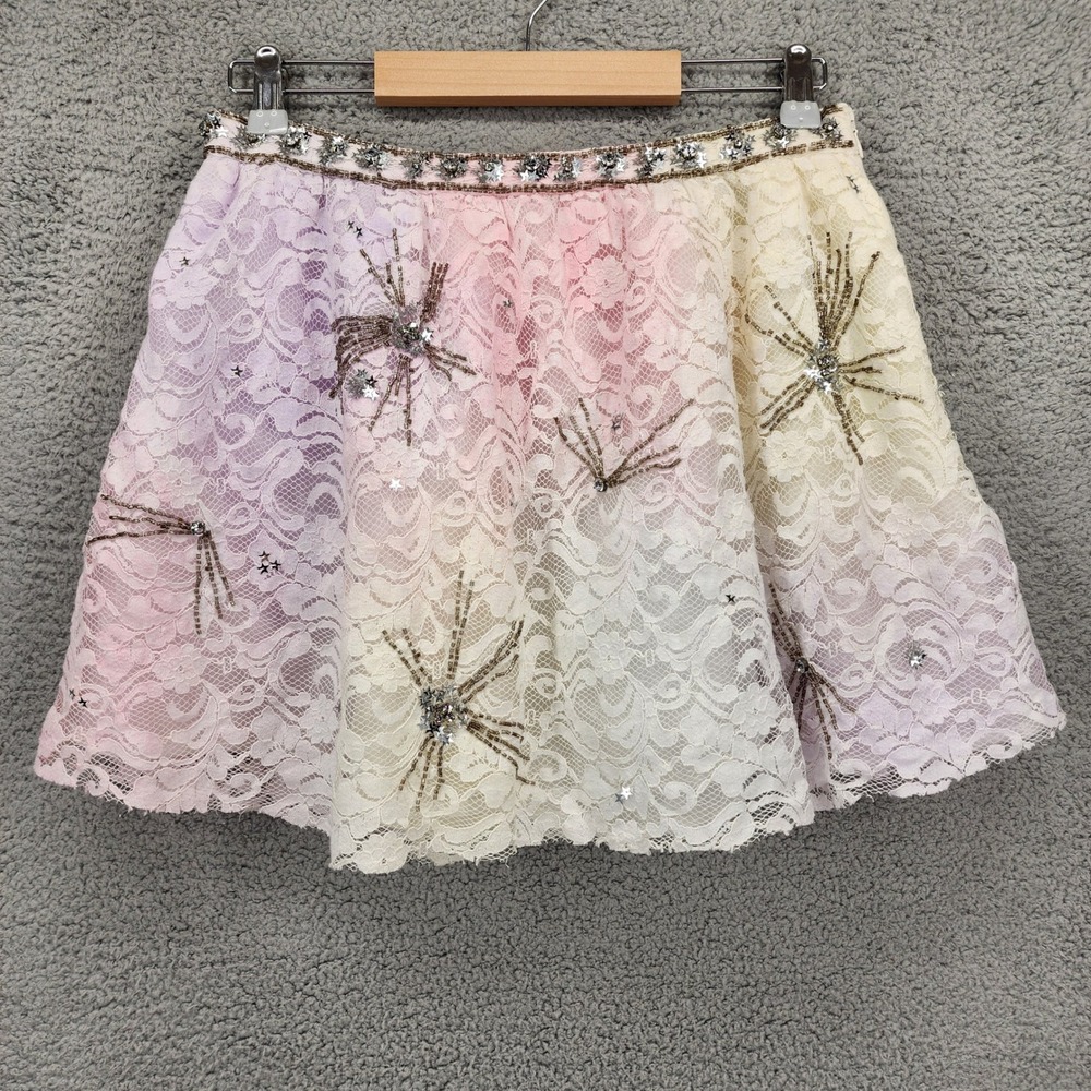 LoveShackFancy Kezia Skirt‎ Multi Tie Dye Lace Beaded Festival Size 8 NWT $325